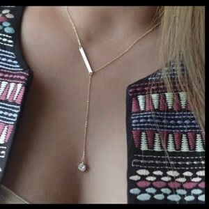 SLIDING BAR DIAMOND DROP PENDANT NECKLACE